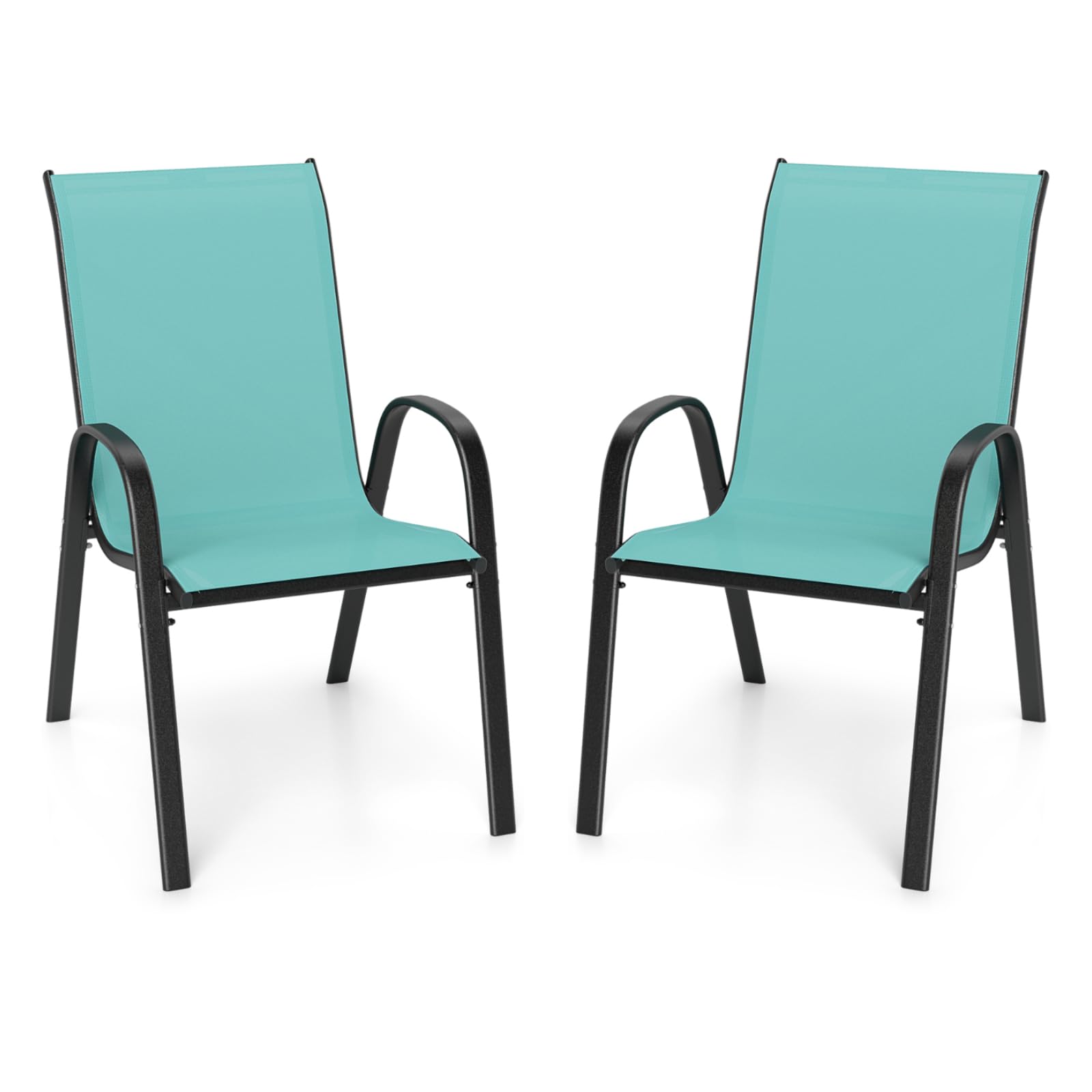 GIANTEX Patio Chairs Set of 2, Stackable Outdoor Dining Chairs with Breathable &amp; Quick-Dry Fabric &amp; Armrests for All Weather, Lawn, Backyard, Poolside,Porch, Deck, 330 LBS Capacity (Turquoise Blue)