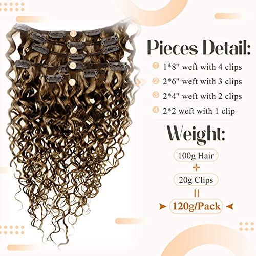 Hetto 14'' #4/27 Brown Highlights Blonde Hair Extensions Clip In Human Hair Double Weft Thick Clip In Extensions Curly And Straight Clip In Hair Extensions #TOP2