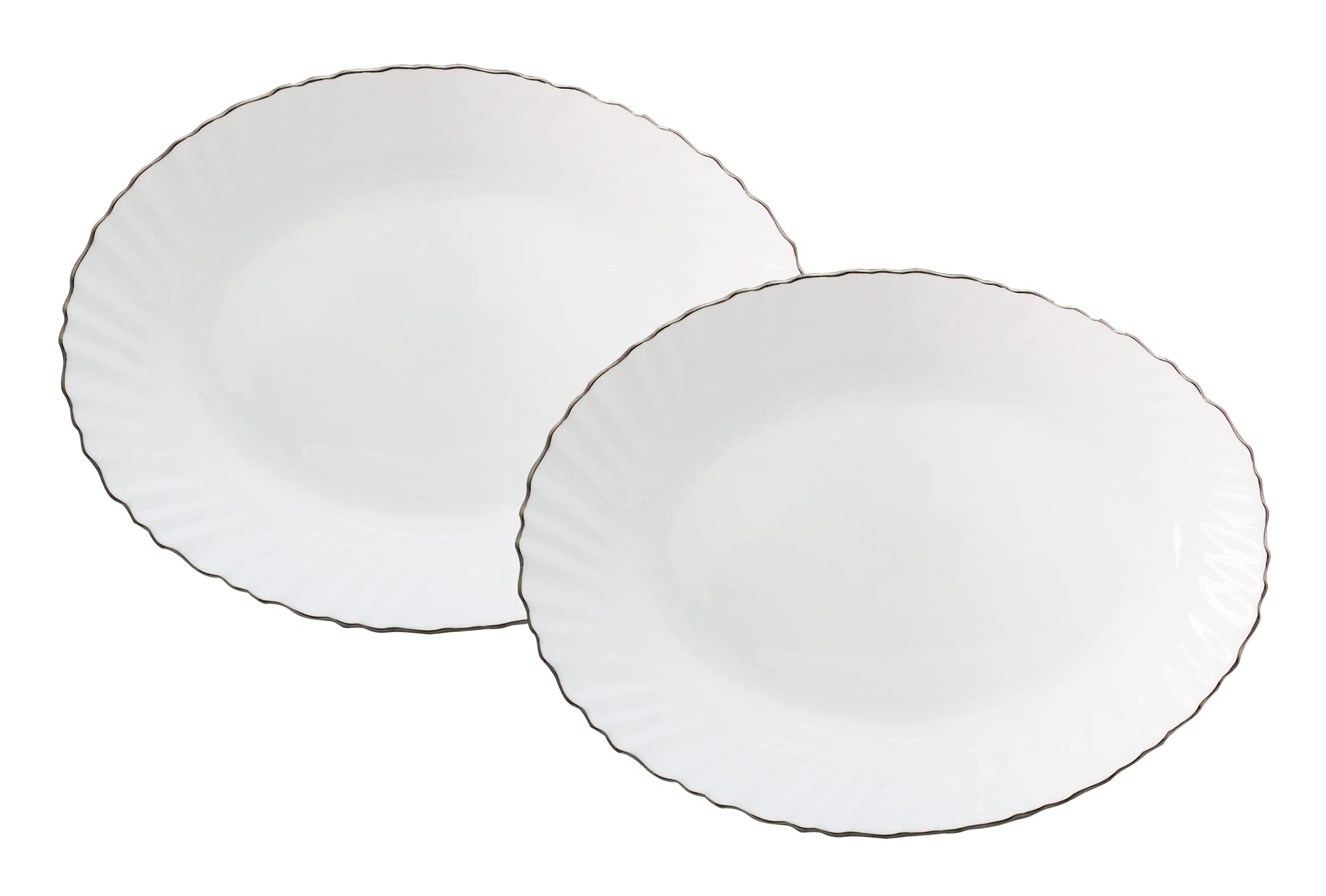 Yokosaki white Porcelain oval plate set | Classic White Porcelain Tableware | Set of 2 Pcs (Oval Plate, 35cm)