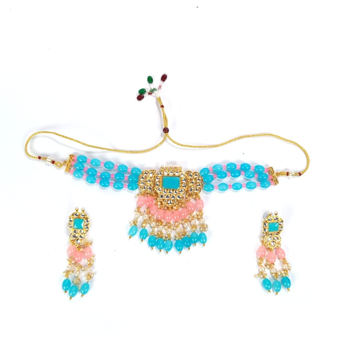 Kundan Stone Multicolour Shining Beads Beads Fancy Neacklace set for Women and Girls-image-42