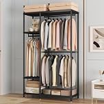 Enjinkail 195cm Tall Heavy Duty Clothes Rail, Metal Open Wardrobe with 6 Shelves and 3 Rods,Max Load 600LBS, Tall Freestanding Clothing stand, Portable Tidy Rails for Bedroom (114cm wide)
