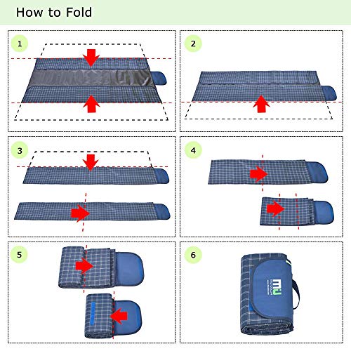 MIU COLOR Large Waterproof Outdoor Picnic Blanket, Sandproof and Waterproof Picnic Blanket Tote for Camping Hiking Grass Travelling (80'' x 60'' Navy Plaid) - Thumbnail 2