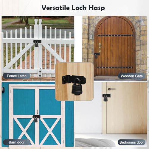 Image of Padlock Latch Lock, 4Inch Stainless Steel Hasp Latch with Padlock Keys Screws, Heavy Duty Black Shed Lock, Waterproof Pad Locks Latches, Gate Locks for Barn Door Cabinet Fence Garage
