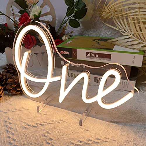 Image of One Year Old Birthday Table Number Neon Sign Desk Lamp Night Light Wedding Letter LED Neon Sign Wedding Table Decorations Neon Light Bedroom Home Room Decor Christmas Party Warm White USB 28.8x19.6CM