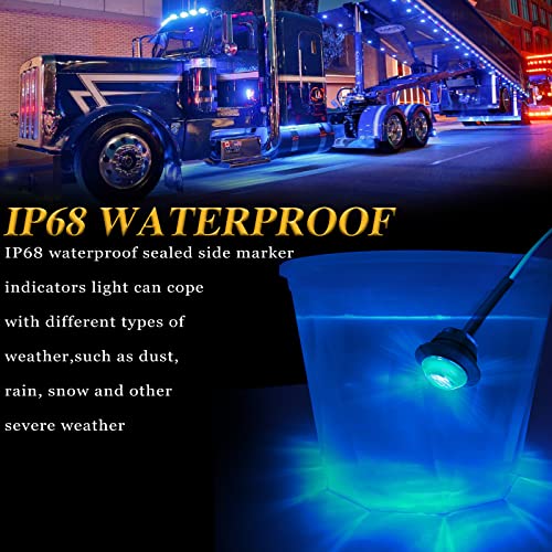 Alfu 20Pcs Blue 3/4" 12V Round Led Side Marker Clearance Lights Tail Light Front Rear Signal Marker Indicators Waterproof For Sealed Flush Mount Bulbs Boat Lorry Truck Pickup Bus Signal Lamp Camper #TOP3
