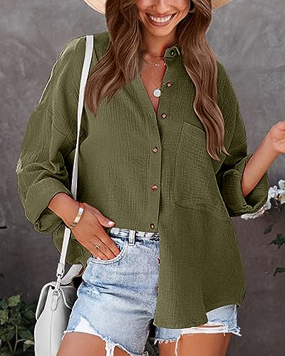Image of NOLLSOM Casual Shirts for Women Long Sleeve Button Down Blouses Fall 2026 Solid Color Trendy Tops with Pocket