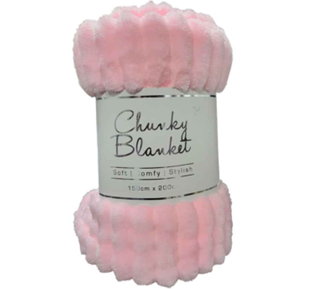 Soodie&Zuzu's Chunky Rib Teddy Fleece Blanket Throw Sofa Bed Couch Snuggle Throw Blankets Super Soft Luxurious Cozy Faux Fur Microfibre Fleece Throws 150 X 200 CM (Pink)