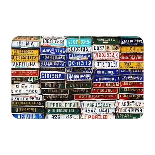 License Plate Print Living Room Bathroom Kitchen Anti Slip and Absorbent Carpet, Indoor Entrance Door Muddy Floor Mat, Ultra Soft Washable Carpet 21x31.5 Inches