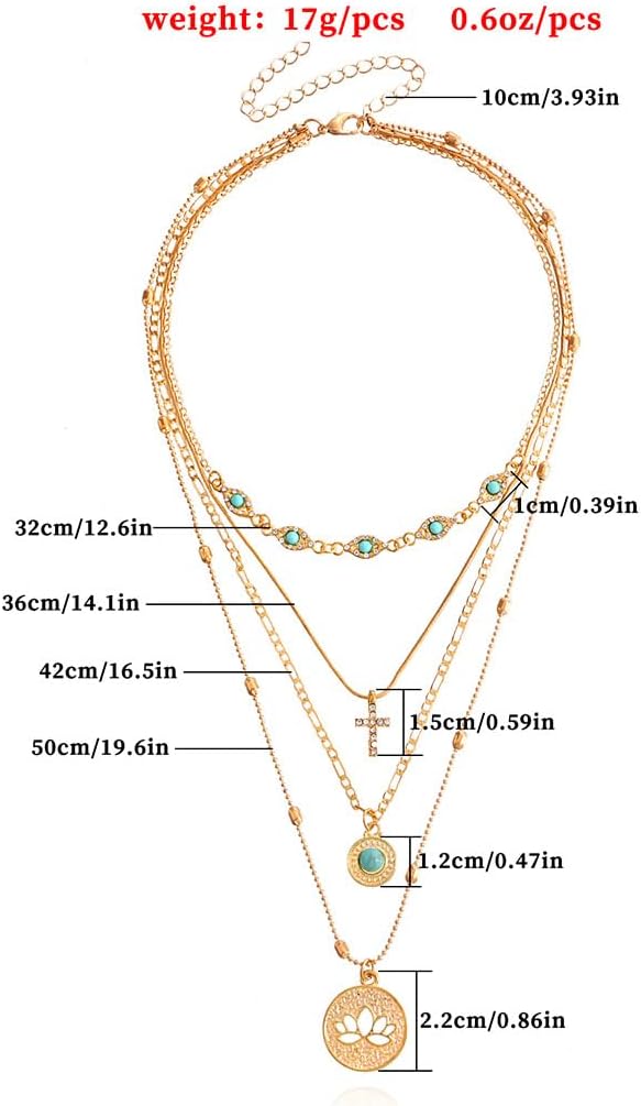 Tgirls Gold Multilayer Necklace Boho Turquoise Choker Necklaces Cross Pendant Necklace Jewelry - Image 2