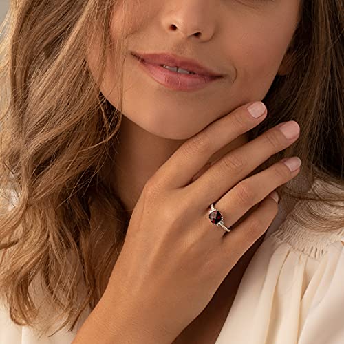 PEORA Garnet Ring for Women in 14K White Gold with White Topaz, Genuine Gemstone Birthstone, Designer 2.50 Carats Cushion Cut 8mm, Sizes 5 to 92