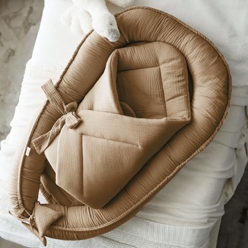 PaLulli® Set 2in1 Babynest und Einschlagdecke, 100% Musselinn, Baby...