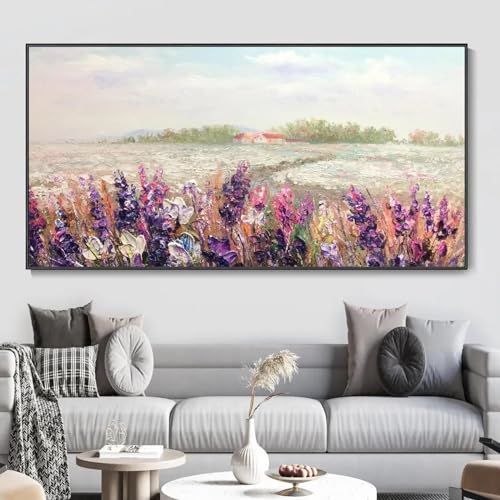 Peinture pastorale fleur impression d'art texturée de haute finition 70x140cm