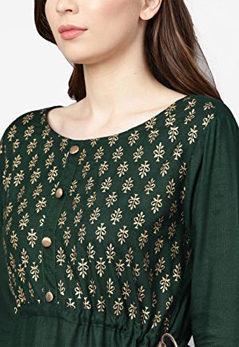 Image of Ishin Women's Viscose Rayon Green Printed Anarkali Kurta suit set with Palazzos