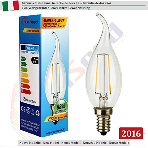 SUNSEED 4 X E14 2W (Equivalent to 25W) Sapphire Filament LED Flame Light Bulb C35TA Warm White 2700K, Pack of 04 - Warm White 2700k - Image 2