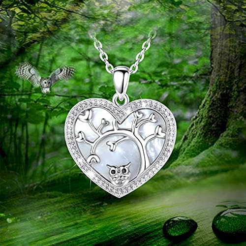INFUSEU Owl Necklace 925 Sterling Silver, Animal Necklace Cubic Zirconia Retro Series Owl Pendant Jewelry Gift for Women Her Men
