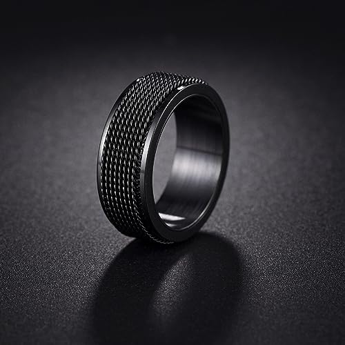 Udolfly Mens Fidget Rings Anxiety Rings for Men Womens Chain Spinner Rings for Adults Titanium Steel Ring Emboss Black Size 10 - Thumbnail 5