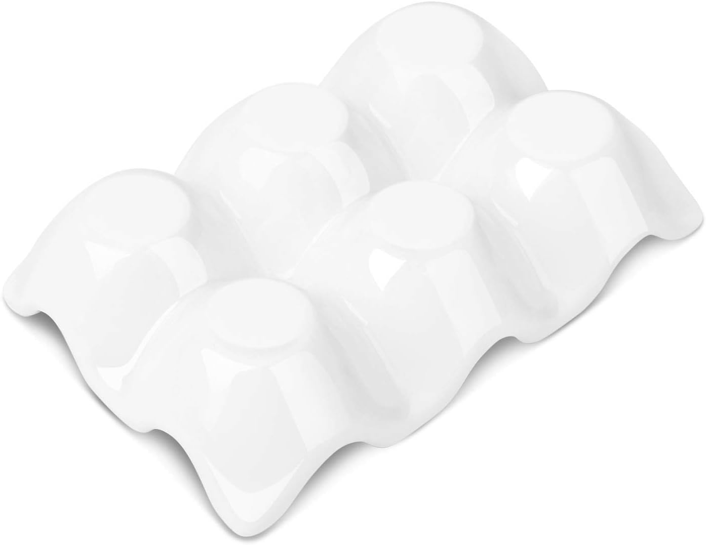 Flexzion Ceramic Egg Holder for Fridge - 6 Cups Egg Tray Half Dozen Porcelain Container Keeper Storage Organizer Decorative Serving Dish Serveware for Refrigerator Countertop Display Kitchen (White) - Image 8