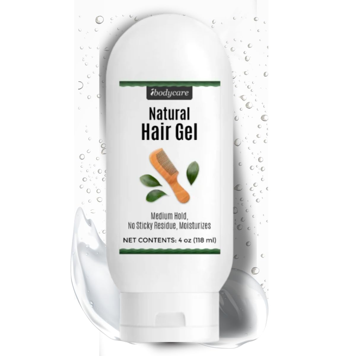 ibodycare Hair Gel for Kids and Adults, Unscented Medium Hold Natural Styling Gel for Curls, Frizz, and Slick Styles, Non-Greasy, Safe for Sensitive
