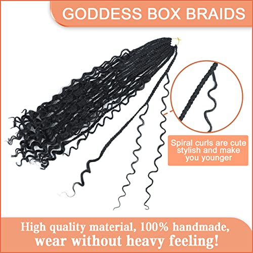 18 Inch 8 Packs Goddess Box Braids Crochet Hair For Black Women, Crochet Box Braids Pre Looped Boho Box Braids Crochet With Curly Ends, Pre Looped Synthetic Braiding Hair Bohemian Hippie Braids Hair Extensions (18 Inch, 1B) #TOP2