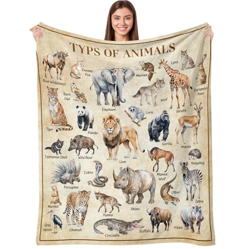 Neasow Animal Chart Throw Blanket, Educational Guide Types of Animals