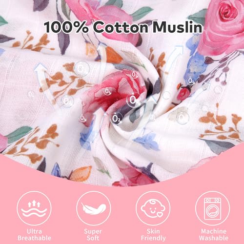 Image of Rquite Infant Car Seat Cover for Babies Girls, 100% Muslin Cotton Carseat Canopy, Breathable Stroller Sun Shade, Baby Shower Gift & Newborn Essentials, Universal Fit Summer & Hot Weather (Floral)