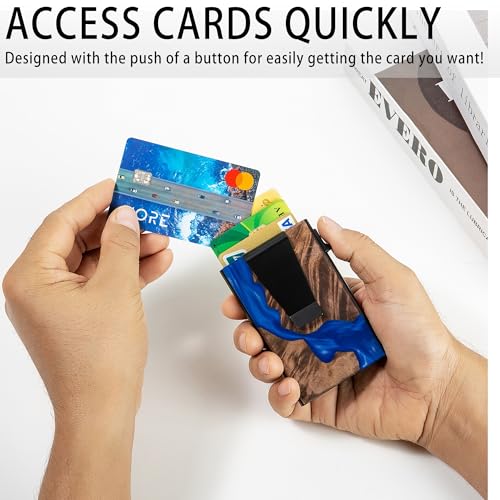 Image of Card Holder Wallets for Men | Slim Aluminum Wallet | RFID Blocking Minimalist Metal Pop Up Wallet | Money Clip & Cash Band | Expandable Compact Plate | Ultra-Thin | Men's Accessories & Gifts for Men
