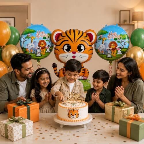 Image of Jungle Theme Foil Balloons Birthday Decoration for Kids, Set of 3