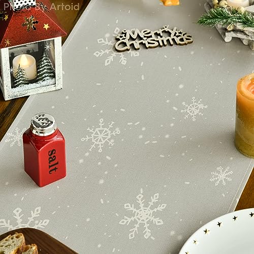 Image of Artoid Mode Grey Snowman Winter Table Runner Home Party Decor 13x60 Inch