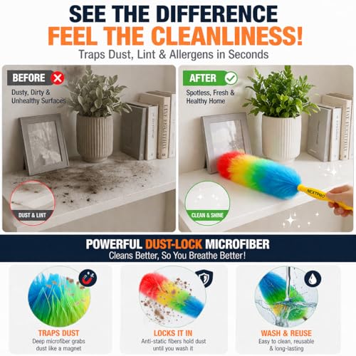 Image of Colorful Microfiber Static Duster for Dust Cleaning | Static Cleaning Duster | Dry Dust | Easy to Cleaning Home, Office, Shop, Car, Ceiling Fan - Pack of 2.