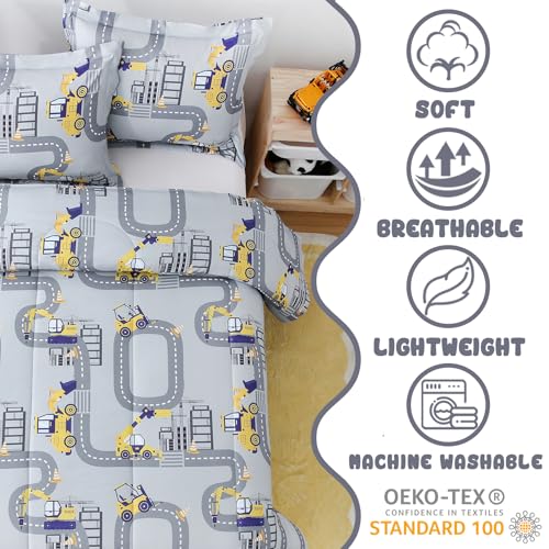 Image of Yibeizi Truck Full Comforter for Boys Cute Grey Car Bedding Set