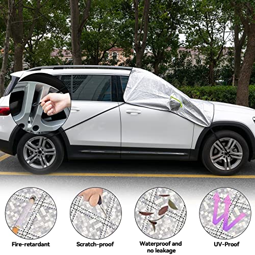 Image of Car Windshield Cover 94 inchx56 inch Windshield Protector for Ice and Snow Window Cover Large with Rearview Mirror Cover 2024 Upgraded Car Cover for Cars SUV (Silver)
