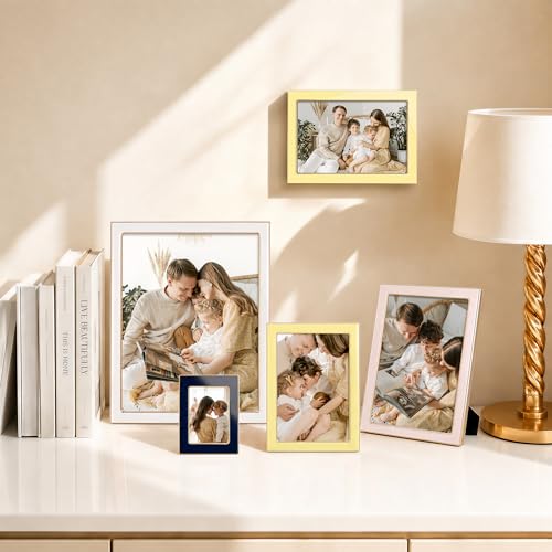 Image of eletecpro 4x6 Enamel Picture Frame Set of 2 with Real Glass Cover, Cute Photo Frame with Gold Metal Edge, Horizontal and Vertical Display Pictures 4 by 6 for Tabletop and Wall Decor, Yellow