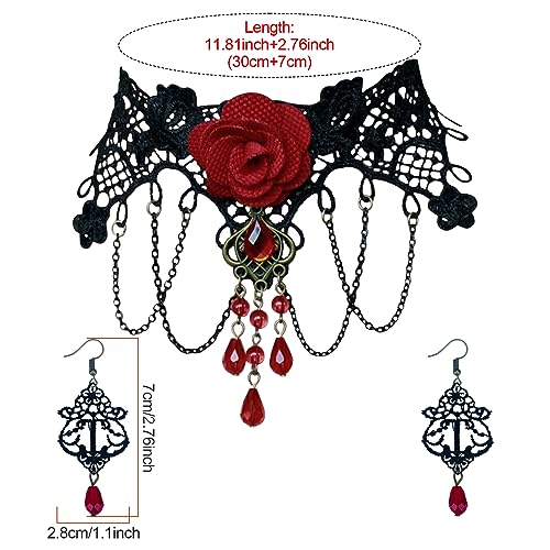 YBMYCM Halloween Costumer Jewelry Set for Women Black Lace Choker Gothic Choker Necklace Vampire Jewelry Halloween Cosplay Party Supplies2