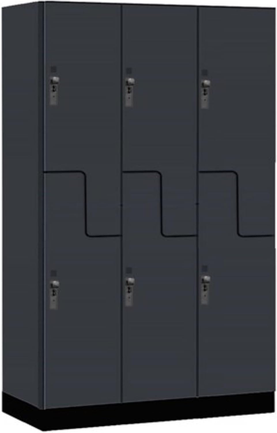 Salsbury Industries 15" Wide Premier Wood Locker-Double Tier 'S' Style-3 Wide-6 Feet High-24 Deep-Carbon Mesh-Black Hasps