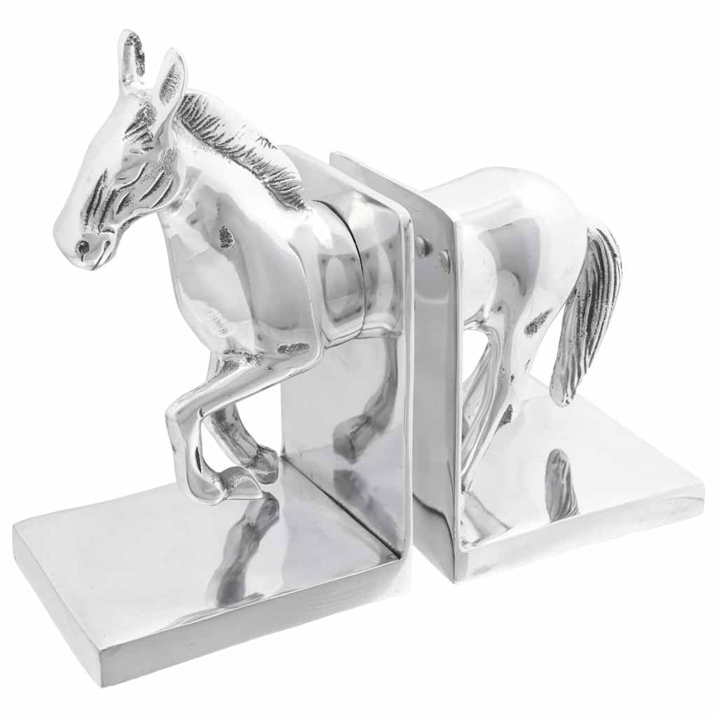 Mangloder - Fermalibri in alluminio argentato, 2 pezzi, 11 x 14 x 25 cm, finitura lucida con intarsio, per mensole, scrivania, soggiorno, ufficio, stabile, per libri, documenti, CD, DVD, cartelle