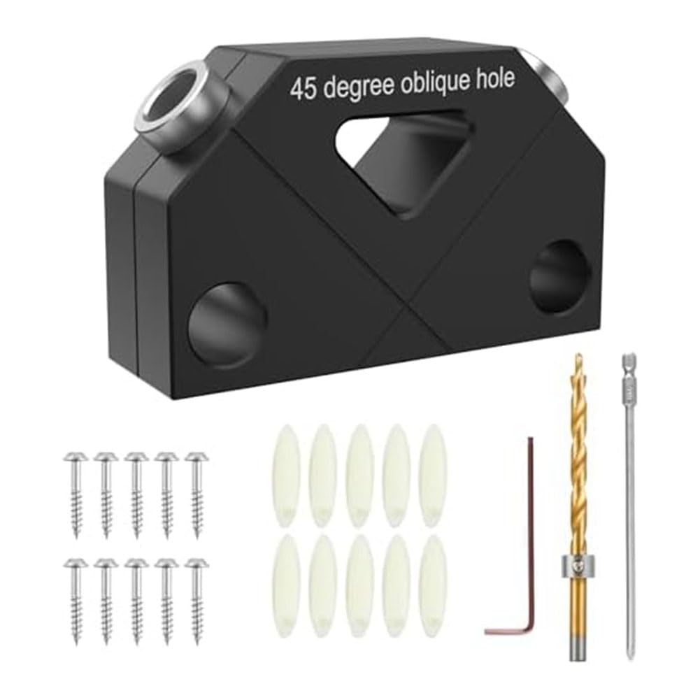 Xnuiasqe 45° Angle Drill Guide Jig Aluminum Dowel Jig Kit Woodworking Joint Angle Tool for Angled Dowel Joint(A 8.0 Set)