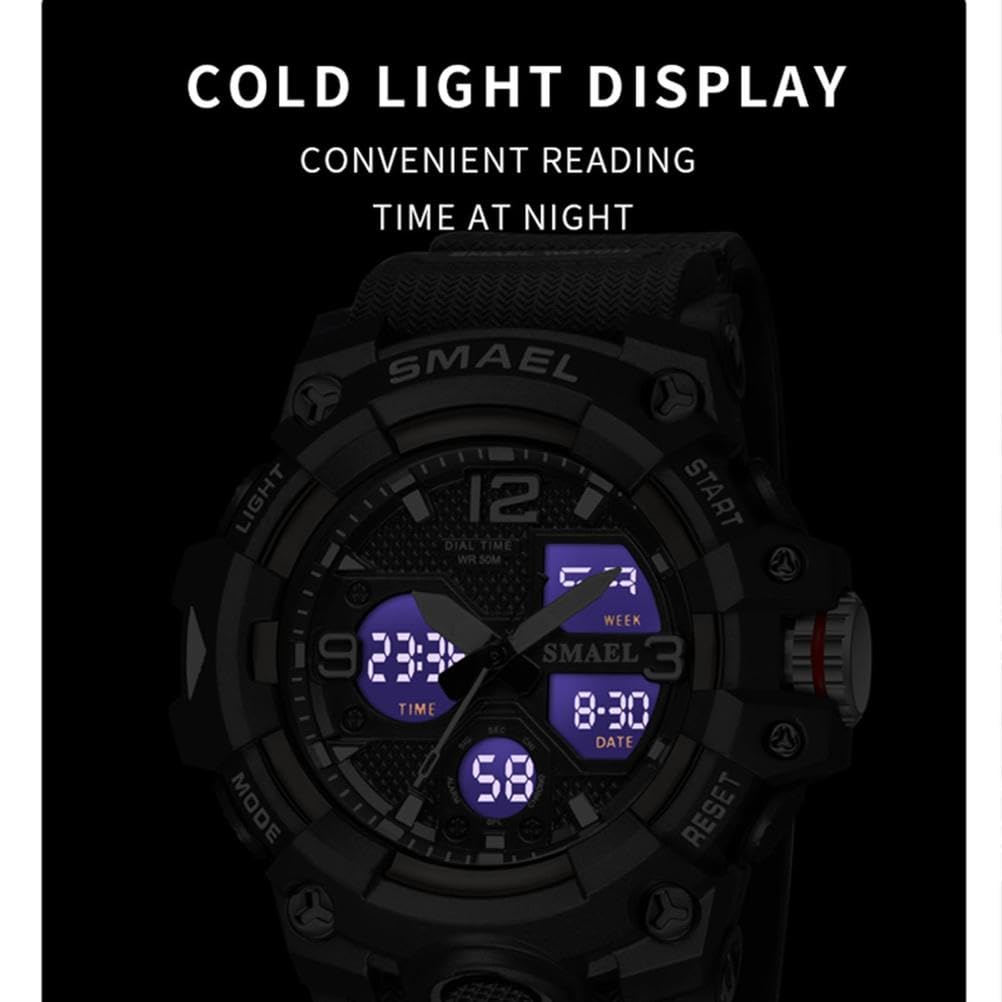 Montre Homme Montre Digital Sport Homme M Ilitaire Étanche,Grand Écran Analogique Digital Montre avec Alarme,LED,Montres Bracelets Multifonctions