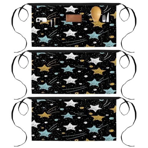 Lot de 3 tabliers courts Stars and Heaven | Demi-tablier multicolore 3 poches pour cuisine et bar