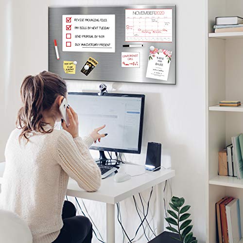 Essentially Yours Magnet And Message Board | Large Mountable 30 X 14 X 0.7 Inch Steel Bulletin Board, 2 Magnetic Dry Erase Pads Included (Silver) #TOP6