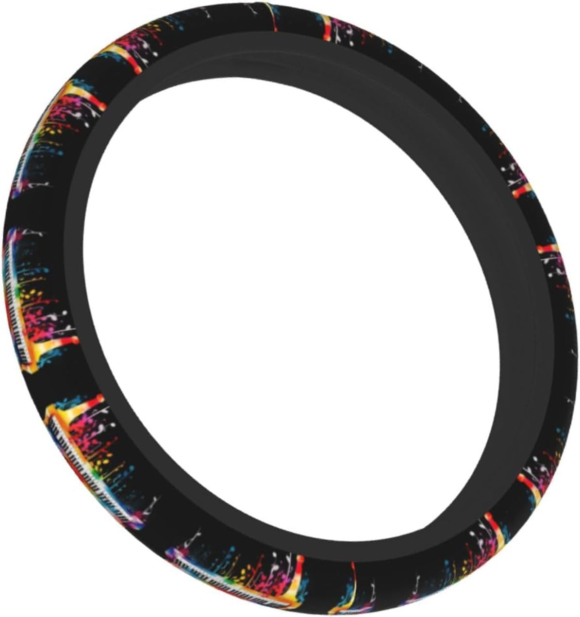 Colorful Piano Keyboard Music Note Printed Steering Wheel Cover Elastic Stretch Car Wheel Wrap Breathable Non-Slip Steering Wheel Protector for Car Truck SUV image 2