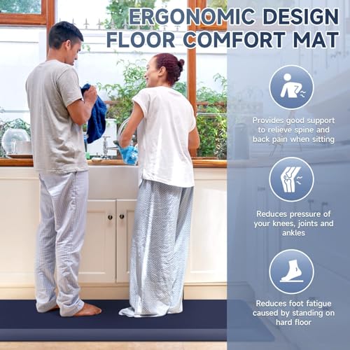 Image of StepRite 4 /5 Inch Thick Kitchen Mat Anti Fatigue Mat Kitchen Rugs Kitchen Decor Non-Slip, Stain & Water Resistant, Kitchen Mats Desk Mat for Kitchen, Office, Workshop, Blue, 17'' x 47''