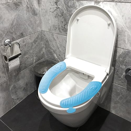 4 Pack Waterproof Toilet Seat Covers, Universal Portable Soft and Comfortable Washable Thicken Bathroom Toilet Seat Cover Pads with Handle for Home, Bathroom