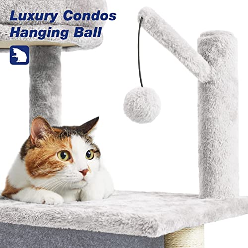Tscomon 36.6" Multi-Level Cat Tree Cat Tower For Indoor Cats, Plush Perch With Cat Condos And Scratching Posts With Hammock Basket And Hanging Ball, Light Grey #TOP3