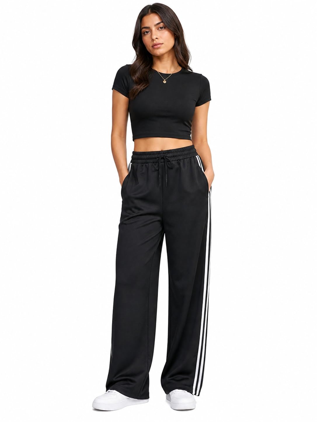 Women Track Pants for Women | Comfort Fit High Waist Drawstring Joggers | Twill Fabric Lounge Wear, Gym, Yoga & Casual Trousers with Side Stripes-image-26