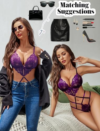 Image of Avidlove Women Lingeries Deep V Teddy Sexy Lace Bodysuit Cut Out Babydoll