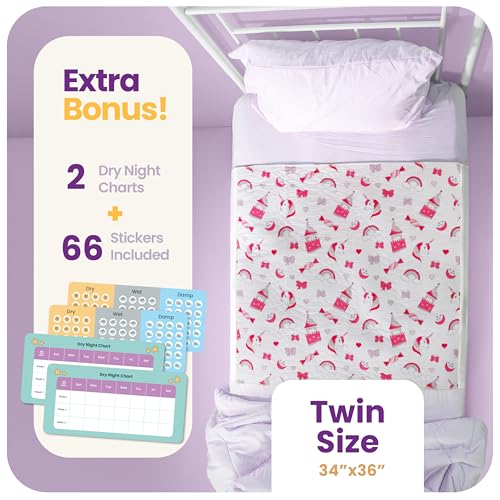 Image of IMPROVIA Pee Pads for Kids - Bed wetting Pads for Kids Potty Training Bed mats for Toddlers Waterproof Reuseable Washable Absorbent, Non Slip - Unicorn Design - Twin Size 34 inchx36