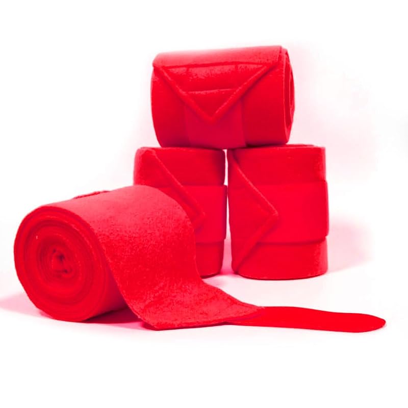 Bandagem de Fleece para Pernas de Cavalo KURSHOW HLW11 Vermelha Full (3,05 m), Pacote com 4