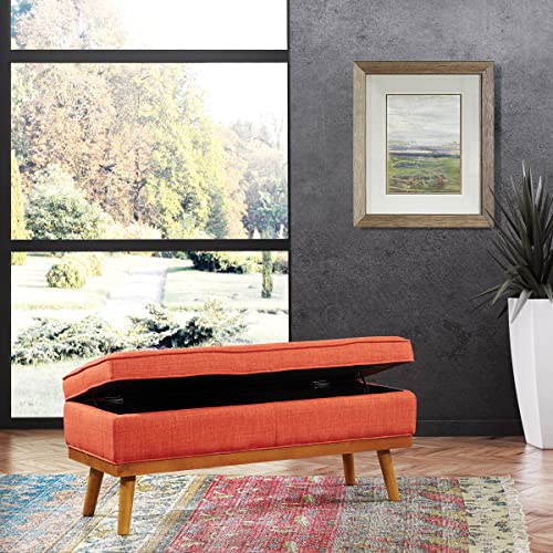 Osp Home Furnishings Katheryn Storage Bench With Tufted Seat And Wood Finish Legs, Tangerine Fabric #TOP1