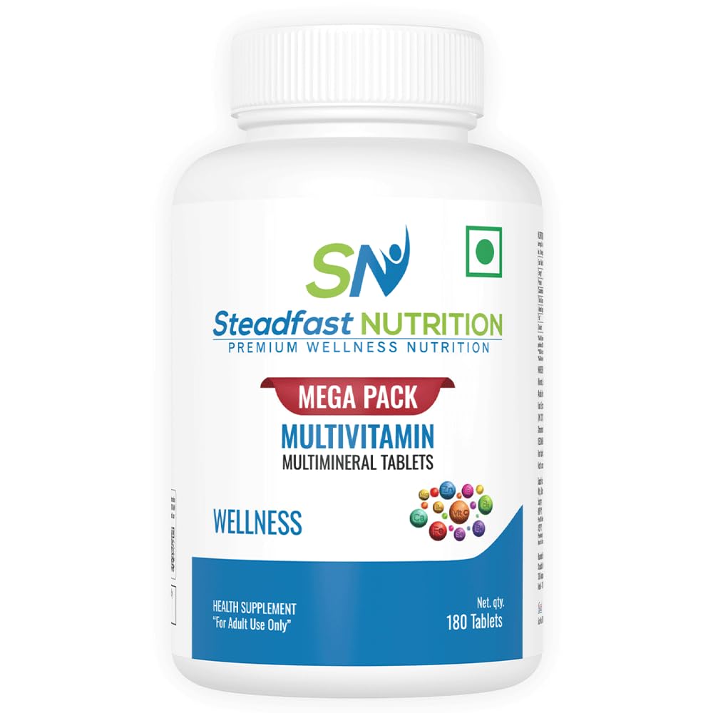 Steadfast Nutrition Multivitamin Mega Pack Multi Minerals Vitamins Omega-3 Fatty Acids Immunity Booster (180 Tablets)