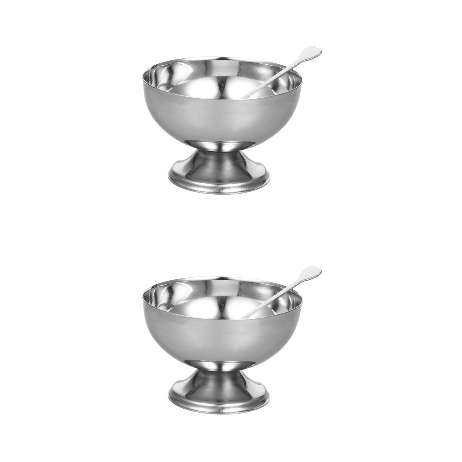 DOITOOL 2PCS Stainless Steel Ice Cream Bowl, Metal ice Cream Cups Reusable Salad Cup Dessert Bowls Round Footed Fruit Cups for Dessert Sundae Snack Parfait Pudding, 9.2X9.2X6CM